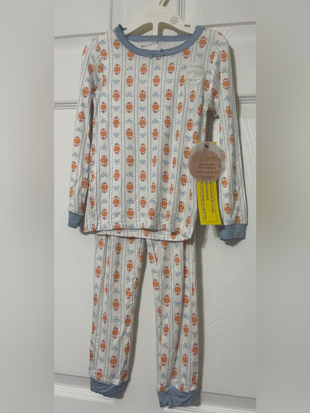 Milkberry Pumpkins & Bows Bamboo Pajama Set Fall NWT Toddler Girls Size 4T